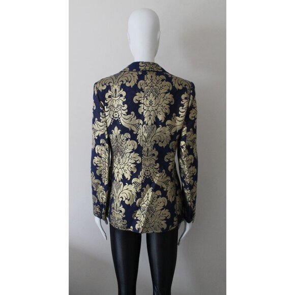 Moschino Jeans 90s Vintage Metallic Notch Collar Blazer Blue Gold Size 10 - Picture 6 of 12